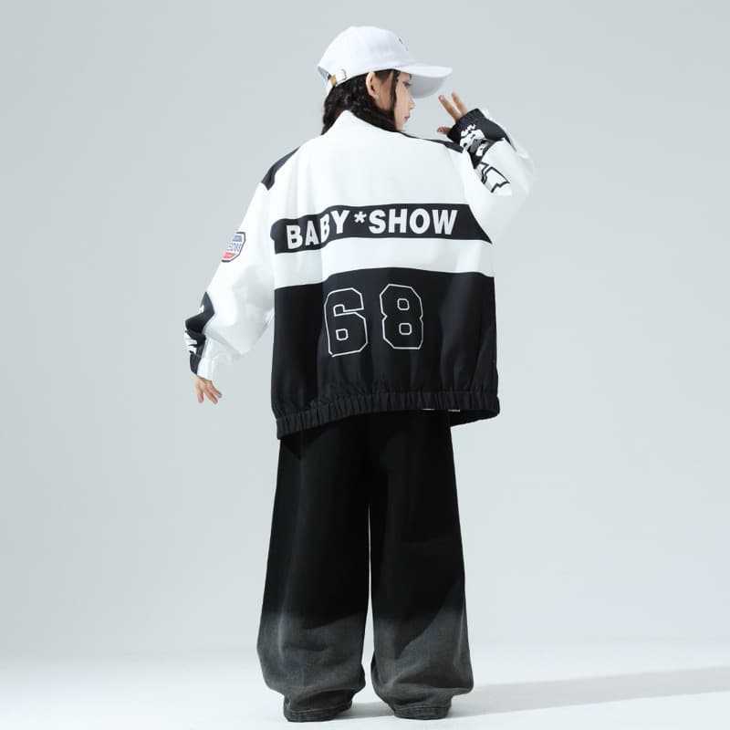キッズダンス衣装 子供用ヒップホップダンス衣装セット 白黒ジャケット パンツ