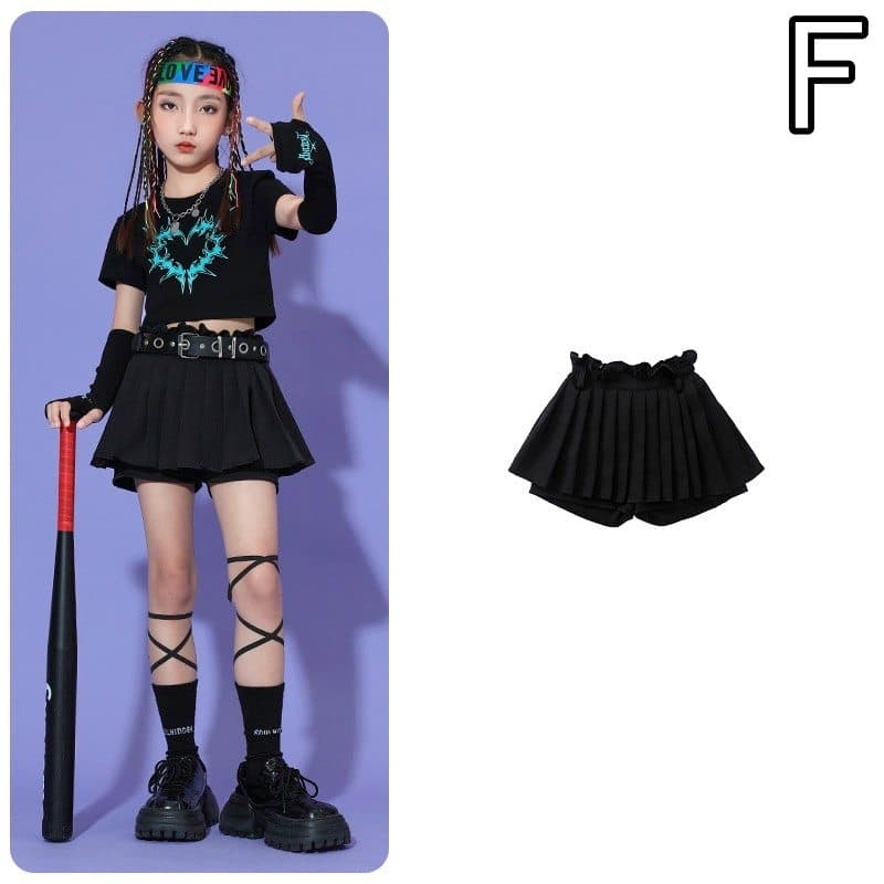 キッズダンス衣装 女の子ジャズダンス衣装セット プリーツスカート付き