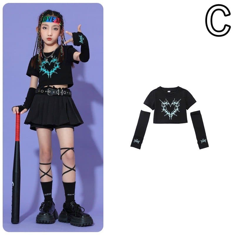 キッズダンス衣装 女の子ジャズダンス衣装セット プリーツスカート付き