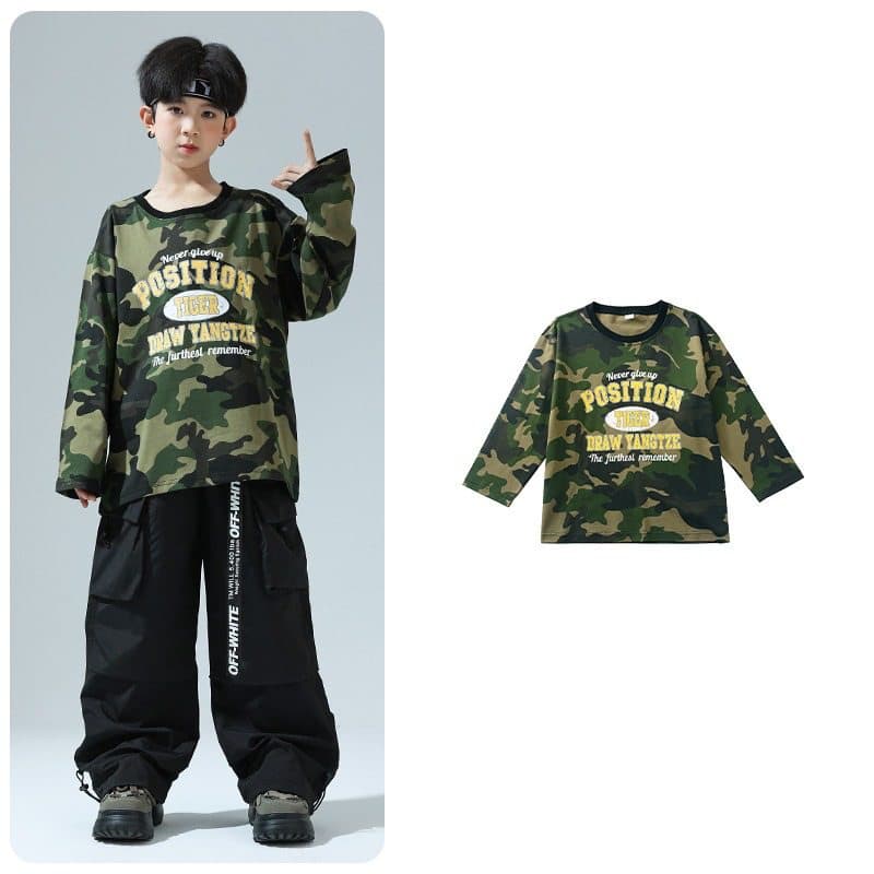 キッズダンス衣装 子供用迷彩柄ヒップホップダンス衣装セット