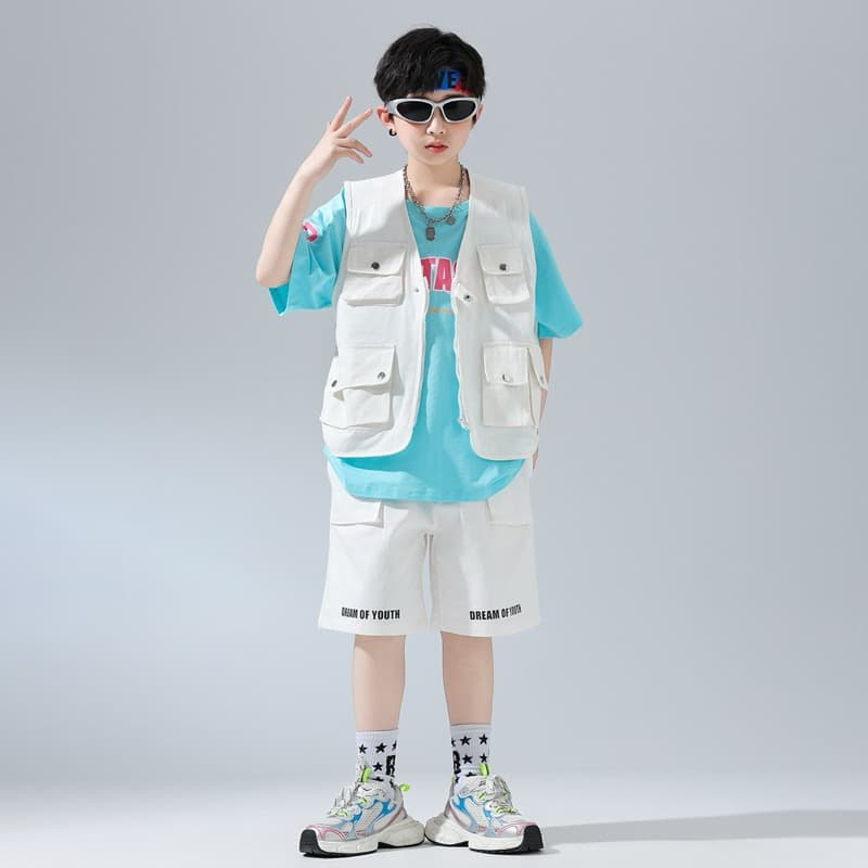 キッズダンス衣装 子供用ヒップホップダンス衣装セット ベスト・Tシャツ・ハーフパンツ