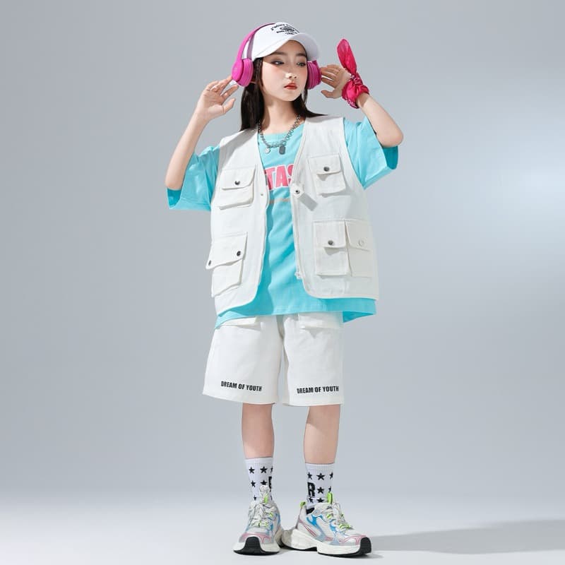 キッズダンス衣装 子供用ヒップホップダンス衣装セット ベスト・Tシャツ・ハーフパンツ