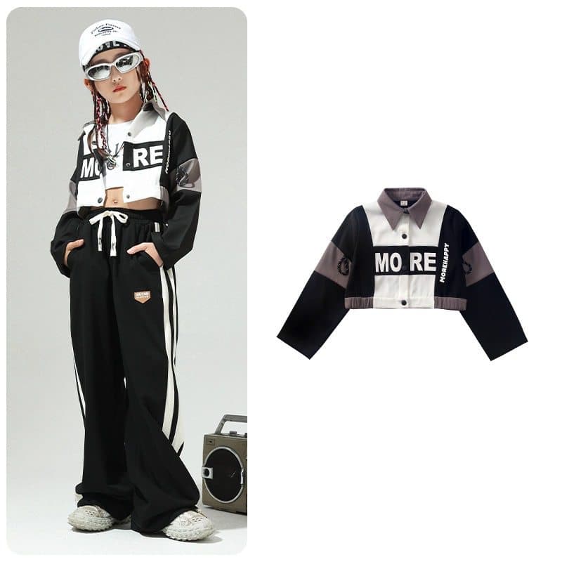 キッズダンス衣装 子供用ヒップホップダンス衣装セット黒白ストリート系上下