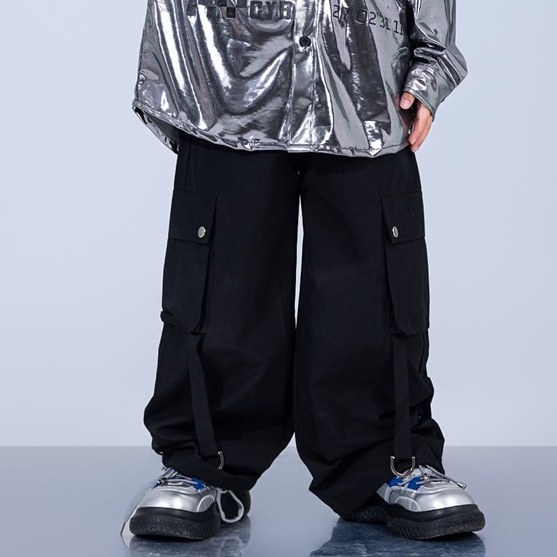 キッズダンス衣装 キッズ メタリックシャツ ダンス衣装 ヒップホップ セットアップ